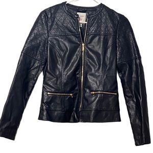 NWOT Guess Vegan Faux Leather Black Quilted Moto Jacket Coat Blazer